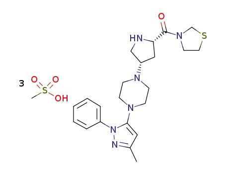 3-{(2S,4S)-4-[4-(3-methyl-1-phenyl-1H-pyrazol-5-yl)piperazin-1-yl]pyrrolidin-2-ylcarbonyl}thiazolidine trimesylate