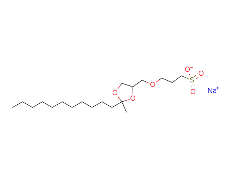 Molecular Structure of 308818-13-5 (1-Propanesulfonic acid,
3-[(2-methyl-2-undecyl-1,3-dioxolan-4-yl)methoxy]-, sodium salt)