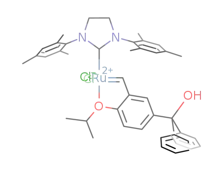 ((2,4,6-trimethylphenyl)2(C3H4N2))Cl2Ru(CH(C6H3)(OC3H7)(5-C(OH)Ph2))