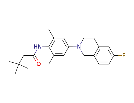 Molecular Structure of 1009344-33-5 (N-[4-(6-Fluoro-3,4-dihydro-2(1H)-isoquinolinyl)-2,6-dimethylphenyl]-3,3-dimethylbutanamide)