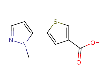 Molecular Structure of 1044851-90-2 (5-(1-methyl-1H-pyrazol-5-yl)-3-Thiophenecarboxylic acid)