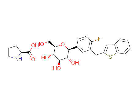 2S,3R,4R,5S,6R)-2-(3-(Benzo[b]thiophen-2-ylmethyl)-4-fluorophenyl)-6-(hydroxymethyl)tetrahydro-2H-pyran-3,4,5-triol (S)-Pyrrolidine-2-carboxylic acid