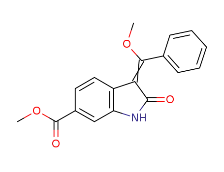 Molecular Structure of 1160293-22-0 (2,3-Dihydro-3-(MethoxyphenylMethylene)-2-oxo-1H-indole-6-carboxylic acid Methyl ester)