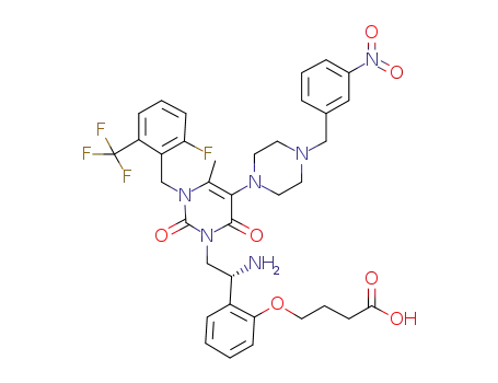 4-[2-((R)-1-amino-2-{3-(2-fluoro-6-trifluoromethyl-benzyl)-4-methyl-5-[4-(3-nitro-benzyl)-piperazin-1-yl]-2,6-dioxo-3,6-dihydro-2H-pyrimidin-1-yl}-ethyl)-phenoxy]-butyric acid