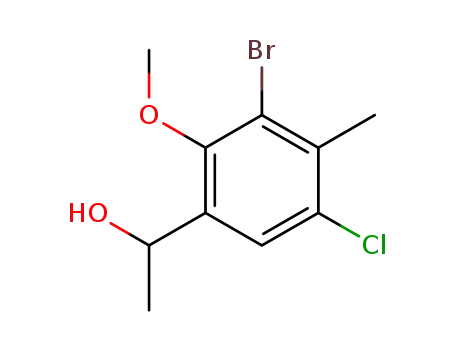 Molecular Structure of 1382996-38-4 (1-(3-bromo-5-chloro-2-methoxy-4-methylphenyl)ethanol)