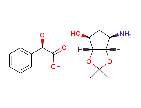 Molecular Structure of 1392909-30-6 ((3aR,4S,6R,6aS)-6-aminotetrahydro-2,2-dimethyl-4H-cyclopenta-1,3-dioxol-4-ol D-mandelate)