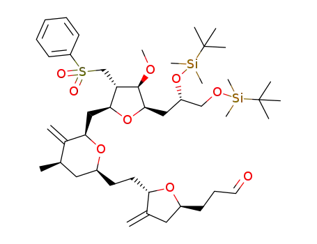 3-((2S)-5-(2-((2S,4R,6R)-6-(((2S,3S,4R,5R)-5-((S)-2,3-bis((tert-butyldimethylsilyl)oxy)propyl)-4-methoxy-3-((phenylsulfonyl)methyl)tetrahydrofuran-2-yl)methyl)-4-methyl-5-methylenetetrahydro-2H-pyran-2-yl)ethyl)-4-methylenetetrahydrofuran-2-yl)propan-1-al