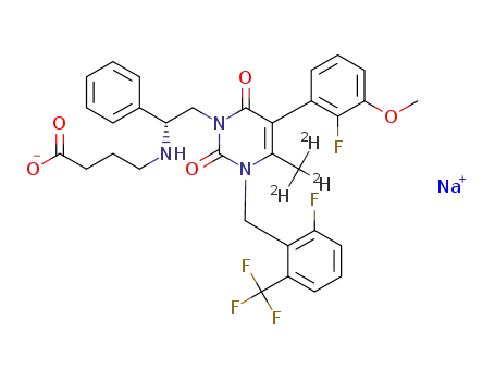 sodium 3-[2(R)-{hydroxycarbonylpropylamino}-2-phenylethyl]-5-(2-fluoro-3-methoxyphenyl)-1-[2-fluoro-6-(trifluoromethyl)benzyl]-6-((2H3)-methyl)-3H-pyrimidine-2,4-dione
