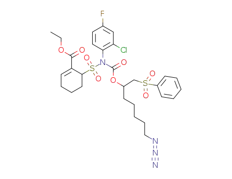 ethyl 6-((N-((7-azido-1-(phenylsulfonyl)heptan-2-yl)oxy)carbonyl)-N-(2-chloro-4-fluorophenyl)sulfamoyl)cyclohex-1-ene-1-carboxylate