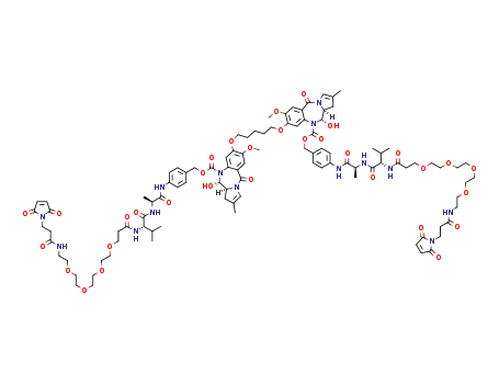 bis(4-((2S,5S)-2S-(2,5-dioxo-2,5-dihydro-1H-pyrrol-1-yl)-5-isopropyl-2-methyl-4,7,23-trioxo-10,13,16,19-tetraoxa-3,6,22-triazapentacosanamido)benzyl) 8,8'-(pentane-1,5-5-diylbis(oxy))(11S,11aS,11'S,11a'S)-bis(11-hydroxy-7-methoxy-2-methyl-5-oxo-11,11adihydro-1H-pyrrolo[2,1-c][1,4]benzodiazepine-10(5H)-carboxylate)
