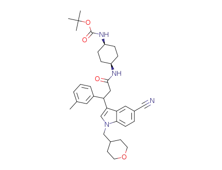 tert-butyl ((1S,4S)-4-(3-(5-cyano-1-((tetrahydro-2H-pyran-4-yl)methyl)-1H-indol-3-yl)-3-(m-tolyl)propanamido)cyclohexyl)carbamate