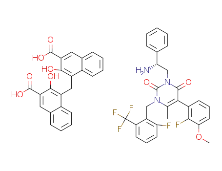 3-[2(R)-amino-2-phenylethyl]-5-(2-fluoro-3-methoxyphenyl)-1-[2-fluoro-6-(trifluoromethyl)benzyl]-6-methylpyrimidine-2,4(1H,3H)-dione pamoic acid salt