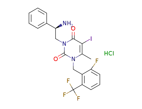 3-(R)-2-(amino-2-phenylethyl)-1-(2-fluoro-6-trifluoromethylbenzyl)-5-iodo-6-methyl-1H-pyrimidine-2,4-dione hydrochloride