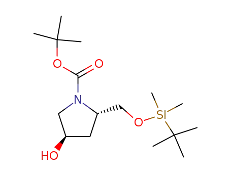 Molecular Structure of 125653-58-9 (1-Pyrrolidinecarboxylic acid,
2-[[[(1,1-dimethylethyl)dimethylsilyl]oxy]methyl]-4-hydroxy-,
1,1-dimethylethyl ester, (2S,4R)-)