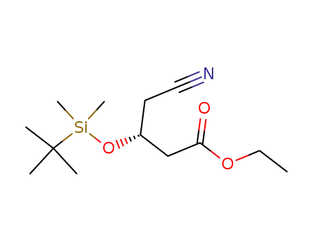 Molecular Structure of 141942-82-7 (Butanoic acid, 4-cyano-3-[[(1,1-dimethylethyl)dimethylsilyl]oxy]-, ethyl
ester, (R)-)