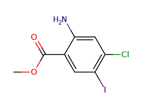 Molecular Structure of 199850-56-1 (BENZOIC ACID, 2-AMINO-4-CHLORO-5-IODO-, METHYL ESTER)