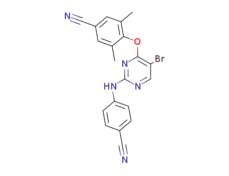 Molecular Structure of 269055-04-1 (Benzonitrile,
4-[[5-bromo-2-[(4-cyanophenyl)amino]-4-pyrimidinyl]oxy]-3,5-dimethyl-)