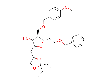 (2R,3R,4R,5S)-5-(2-Benzyloxy-ethyl)-2-((S)-2,2-diethyl-[1,3]dioxolan-4-ylmethyl)-4-(4-methoxy-benzyloxymethyl)-tetrahydro-furan-3-ol