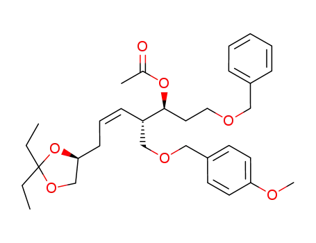 Acetic acid (Z)-(1S,2S)-1-(2-benzyloxy-ethyl)-5-((S)-2,2-diethyl-[1,3]dioxolan-4-yl)-2-(4-methoxy-benzyloxymethyl)-pent-3-enyl ester