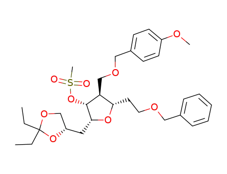 Methanesulfonic acid (2R,3R,4S,5S)-5-(2-benzyloxy-ethyl)-2-((S)-2,2-diethyl-[1,3]dioxolan-4-ylmethyl)-4-(4-methoxy-benzyloxymethyl)-tetrahydro-furan-3-yl ester