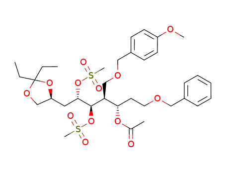 Acetic acid (1S,2S,3R,4S)-1-(2-benzyloxy-ethyl)-5-((S)-2,2-diethyl-[1,3]dioxolan-4-yl)-3,4-bis-methanesulfonyloxy-2-(4-methoxy-benzyloxymethyl)-pentyl ester