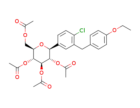 Molecular Structure of 461432-25-7 (D-Glucitol, 1,5-anhydro-1-C-[4-chloro-3-[(4-ethoxyphenyl)Methyl]phenyl]-, tetraacetate, (1S)-)