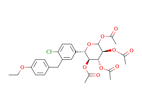 Molecular Structure of 1018898-84-4 (L-Xylopyranose, 5-C-[4-chloro-3-[(4-ethoxyphenyl)Methyl]phenyl]-, 1,2,3,4-tetraacetate,(5S)-)