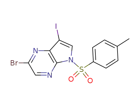 Molecular Structure of 875781-45-6 (2-bromo-7-iodo-5-tosyl-5H-pyrrolo[2,3-b]pyrazine)
