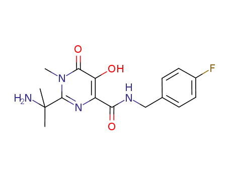 Molecular Structure of 518048-03-8 (2-(1-Amino-1-methylethyl)-N-(4-fluorobenzyl)-5-hydroxy-1-methyl-6-oxo-1,6-dihydropyrimidine-4-carboxamide)