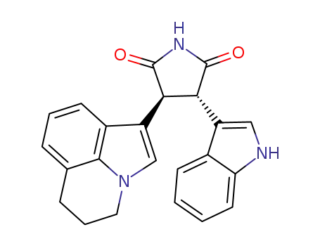 Molecular Structure of 905854-03-7 (2,5-Pyrrolidinedione, 3-(5,6-dihydro-4H-pyrrolo[3,2,1-ij]quinolin-1-yl)-4-(1H-indol-3-yl)-, (3S,4S)-)