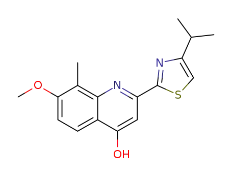 Molecular Structure of 923289-21-8 (4-Quinolinol, 7-methoxy-8-methyl-2-[4-(1-methylethyl)-2-thiazolyl]-)