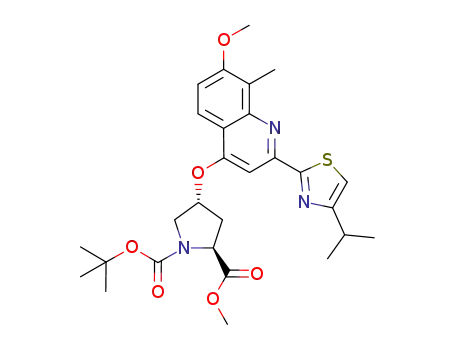 Molecular Structure of 923604-80-2 (1,2-Pyrrolidinedicarboxylic acid,
4-[[7-methoxy-8-methyl-2-[4-(1-methylethyl)-2-thiazolyl]-4-quinolinyl]oxy]-
, 1-(1,1-dimethylethyl) 2-methyl ester, (2S,4R)-)