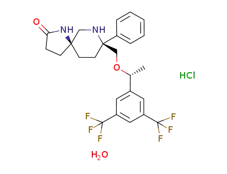 (5S,8S)-8-[{(1R)-1-(3,5-bis-(trifluoromethyl)phenyl)-ethoxy}-methyl]-8-phenyl-1,7-diazaspiro[4.5]decan-2-one hydrochloride monohydrate