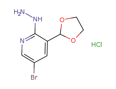 Molecular Structure of 875781-16-1 (2(1H)-Pyridinone, 5-bromo-3-(1,3-dioxolan-2-yl)-, hydrazone,
monohydrochloride)