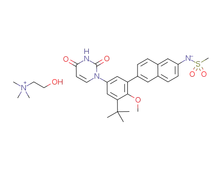 N-(6-(3-tert-butyl-5-(2,4-dioxo-3,4-dihydropyrimidin-1(2H)-yl)-2-methoxyphenyl)naphthalen-2-yl)methanesulfonamide monocholine salt