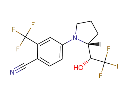 Molecular Structure of 1165910-22-4 (4-((R)-2-((R)-2,2,2-Trifluoro-1-hydroxyethyl)pyrrolidin-1-yl)-2-trifluoromethyl)benzonitrile)