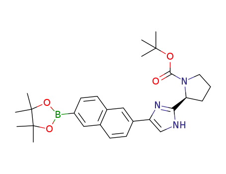 Molecular Structure of 1228552-26-8 ((2S)-tert-butyl 2-(5-(6-(4,4,5,5-tetramethyl-1,3,2-dioxaborolan-2-yl)naphthalen-2-yl)-1H-imidazol-2-yl)pyrrolidine-1-carboxylate)
