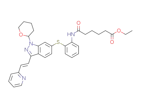 (E)-ethyl 6-oxo-6-(2-(3-(2-(pyridin-2-yl)vinyl)-1-(tetrahydro-2H-pyran-2-yl)-1H-indazol-6-ylthio)phenylamino)hexanoate