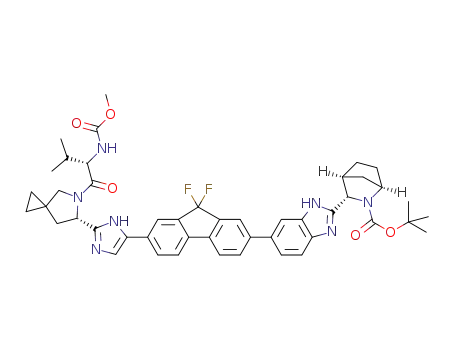 3-[6-(9,9-difluoro-7-{2-[5-(2-methoxycarbonylamino-3-methyl-butyryl)-5-aza-spiro[2.4]hept-6-yl]-3H-imidazol-4-yl}-9H-fluoren-2-yl)-1H-benzoimidazol-2-yl]-2-aza-bicyclo[2.2.1]heptane-2-carboxylic acid tert-butyl ester