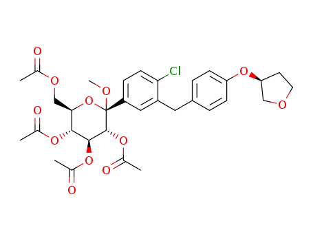 (2S,3R,4S,5R,6R)-6-(acetoxymethyl)-2-(4-chloro-3-(4-(((S)-tetrahydrofuran-3-yl)oxy)benzyl)phenyl)-2-methoxytetrahydro-2H-pyran-3,4,5-triyl triacetate