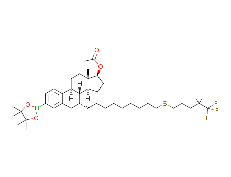 (7R,8R,9S,13S,14S,17S)-13-methyl-7-(9 - ( (4 , 4 , 5, 5 , 5-pentafluoropentyl)thio)nonyl)-3-(4,4,5,5-tetramethyl-1,3,2-dioxaborolan-2-yl)-7,8,9,11,12,13,14,15,16,17-decahydro-6H-cyclopenta-[a]phenanthren-17-yl acetate