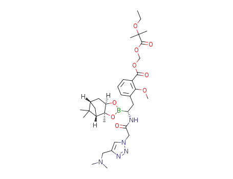 ((2-ethoxy-2-methylpropanoyl)oxy)methyl 3-((R)-2-(2-(4-((dimethylamino)methyl)-1H-1,2,3-triazol-1-yl)acetamido)-2-((3aS,4S,6S,7aR)-3a,5,5-trimethylhexahydro-4,6-methanobenzo[d][1,3,2]dioxaborol-2-yl)ethyl)-2-methoxybenzoate