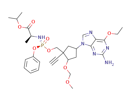 propan-2-yl N-[(S)-{[(1RS,2RS,4SR)-4-(2-amino-6-ethoxy-9H-purin-9-yl)-1-ethynyl-2-(methoxymethoxy)cyclopentyl]methoxy}(phenoxy)phosphoryl]-L-alaninate
