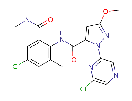 N-(2-(methylcarbamoyl)-4-chloro-6-methylphenyl)-3-methoxyl-1-(6-chloropyrazin-2-yl)-1H-pyrazole-5-carboxamide