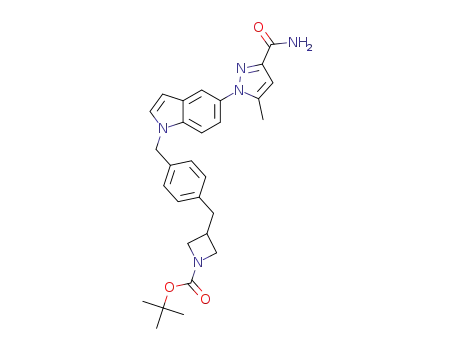 tert-butyl 3-(4-((5-(3-carbamoyl-5-methyl-1H-pyrazol-1-yl)-1H-indol-1-yl)methyl)benzyl)azetidine-1-carboxylate