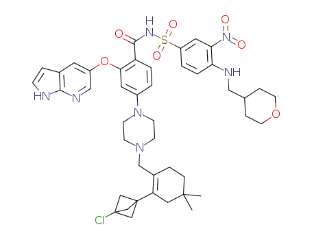 2-((1H-pyrrolo[2,3-b]pyridin-5-yl)oxy)-4-(4-((2-(3-chlorobicyclo[1.1.1]pentan-1-yl)-4,4-dimethylcyclohex-1-en-1-yl)methyl)piperazin-1-yl)-N-((3-nitro-4-(((tetrahydro-2H-pyran-4-yl)methyl)amino)phenyl)sulfonyl)benzamide