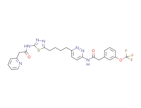 2-(pyridin-2-yl)-N-(5-(4-(6-(2-(3-(3-)(trifluoromethoxy)phenyl)acetamido)pyridazin-3-yl)butyl)-1,3,4-thiadiazol-2-yl)acetamide