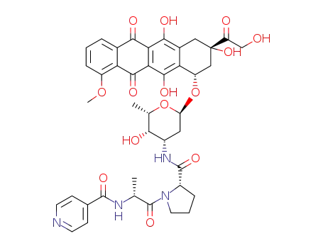 N-((R)-1-((R)-2-(((2S,3S,4S,6R)-3-hydroxy-2-methyl-6-(((1S,3S)-3,5,12-trihydroxy-3-(2-hydroxyacetyl)-10-methoxy-6,11-dioxo-1,2,3,4,6,11-hexahydrotetracen-1-yl)oxy)tetrahydro-2H-pyran-4-yl)carbamoyl)pyrrolidin-1-yl)-1-oxopropan-2-yl)isonicotinamide