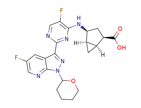 (+)-(1R,2S,4R,5S)-2-({5-fluoro-2-[5-fluoro-1-(tetrahydropyran-2-yl)-1H-pyrazolo[3,4-b]pyridin-3-yl]pyrimidin-4-yl}amino)bicyclo[3.1.0]hexane-4-carboxylic acid