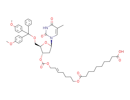 Decanedioic acid mono-{(E)-7-[(2R,3S,5R)-2-[bis-(4-methoxy-phenyl)-phenyl-methoxymethyl]-5-(5-methyl-2,4-dioxo-3,4-dihydro-2H-pyrimidin-1-yl)-tetrahydro-furan-3-yloxycarbonyloxy]-hept-5-enyl} ester